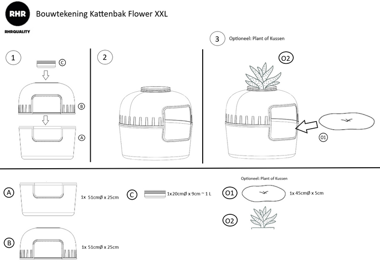 Kattenbak Flower XXL, verborgen kattentoilet (Wit)