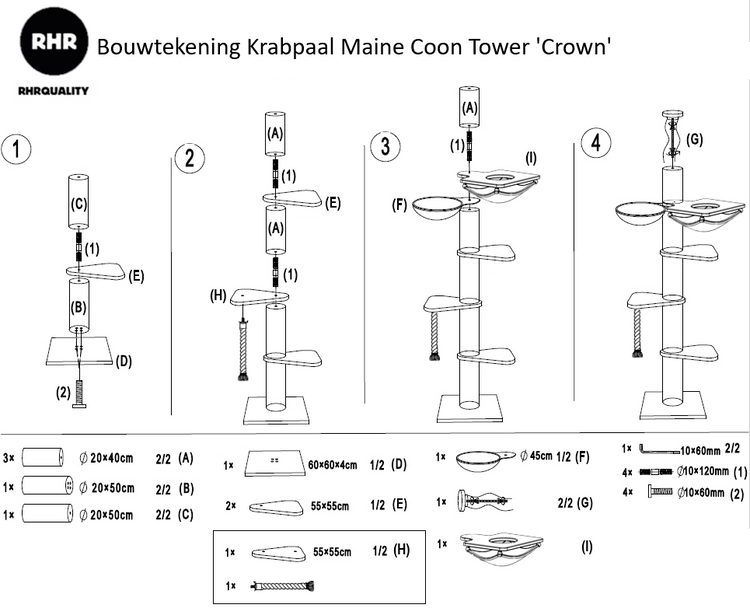 Krabpaal Maine Coon Tower Blackline Crown (Donkergrijs)